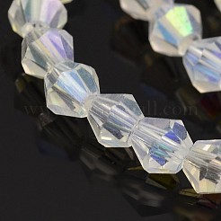カット加工ダブルコーンメッキガラスビーズ連売り  ABカラーメッキ  ゴーストホワイト  3x3.5mm  穴：1mm  約125~130個/連  11インチ&nbsp;X-EGLA-P016-3mm-AB02
