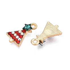 ラックメッキ合金ペンダント  ラインストーン付き  カドミウムフリー＆ニッケルフリー＆鉛フリー  クリスマスツリー  ライトゴールド  グリーントルマリン  17x10x4mm  穴：1.6mm&nbsp;X-PALLOY-N164-024B