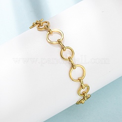304ステンレススチール製ラウンドリングリンクチェーンブレスレット（女性用）  ゴールドカラー  6.57インチ（16.7cm）&nbsp;BJEW-F536-01G