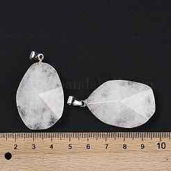 天然石クオーツクリスタルペンダント  鉄とベイルにスナップ  多面カット  ナゲット  34.5~50x23.5~31x10.5~13mm  穴：7.8x3mm&nbsp;G-C140-06G
