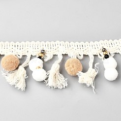 ポリエステルトリムボールフリンジリボン  ニット生地のタッセルレース  工芸品の装飾と裁縫用アクセサリー  ベージュ  2-3/8~2-1/2インチ（60~65mm）&nbsp;OCOR-WH0112-009-01
