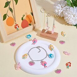 32 個 8 スタイル不透明 & 透明樹脂ペンダント  人魚のテーマチャーム  スパンコールとプラチナトーンのアイアンループ付き  マーメイド＆シェル＆ハート  混合図形  ミックスカラー  18~28x14~19x4~6mm  穴：2mm  4個/スタイル&nbsp;RESI-SZ0001-93