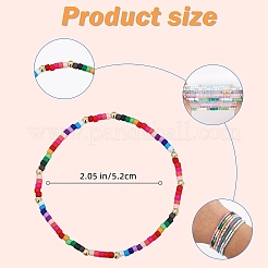 ガラスシードと真鍮のブレスレット  ストレッチブレスレット  ミックスカラー  内径：2インチ（5.2cm）  2個/セット&nbsp;BJEW-SW00155