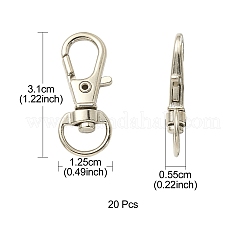 20本合金スイベルカニカン  スイベルスナップフック  良いジュエリーパーツ  プラチナ  31x12.5x5.5mm  穴：5x9mm&nbsp;FIND-YW0001-55C