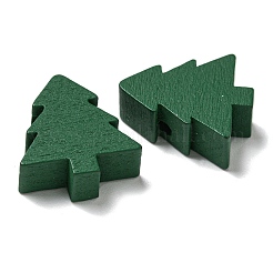 プリントウッドビーズ  クリスマスツリー  濃い緑  19.5x17.5x6.5mm  穴：2.5mm&nbsp;WOOD-G022-33