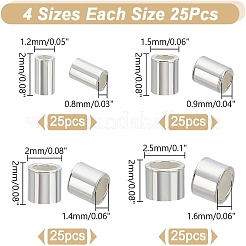 100個、4つのスタイル、925つのスターリングシルバーチューブビーズ  コラム  銀  2x1.2~2.5mm  穴：0.8~1.6mm  25個/スタイル&nbsp;STER-AR0001-06