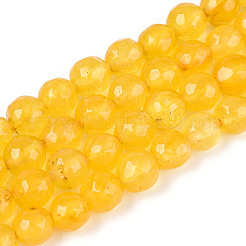 染め加工天然石ホワイトジェイドビーズ連売り  ラウンド  多面カット  ゴールド  5.5~6.2mm  穴：1mm  約65~66個/連  14.76~15.16''（37.5~38.5センチメートル）&nbsp;X-G-T139-6mm-60-07