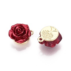 ラックメッキ合金ペンダント  abs樹脂  カドミウムフリー＆鉛フリー  花バラ  暗赤色  ライトゴールド  15~18x14.5x8mm  穴：1.5mm&nbsp;X-PALLOY-S132-137-RS