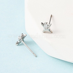 真鍮製マイクロパヴェクリアキュービックジルコニアスタースタッドピアス  プラチナメッキ  7x6mm&nbsp;EJEW-L278-02P