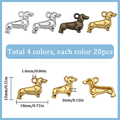 80本4色チベット風アロイペンダント  犬  ミックスカラー  13x18x3mm  穴：1.6mm  20個/カラー&nbsp;FIND-SC0007-37