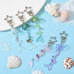 ガラス、ランプワーク、アクリルのペンダント装飾  花と魚  合金スイベルカニカン付き  透明  125mm&nbsp;KEYC-FS00033-02