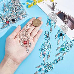 12個6色の亜鉛合金製ビッグペンダント  腹筋プラスチックビーズとカニカンクリップ付き  羽付きネット/ウェブ  ミックスカラー  118mm  2個/カラー&nbsp;FIND-NB0002-37