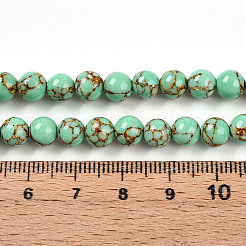 合成ゴールドラインターコイズビーズ連売り  ラウンド  染め  ミディアムアクアマリン  6~7mm  穴：1.2mm  約65~69個/連  15.55~15.94インチ（39.5~40.5cm）&nbsp;G-A255-A03-02B