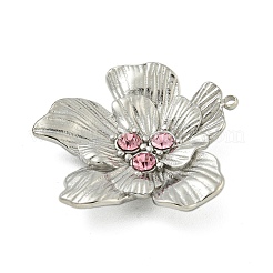 304ステンレスペンダント  ラインストーン付き  花のチャーム  ステンレス鋼色  ローズ  26x24.5x4mm  穴：1.2mm&nbsp;STAS-L022-438P-02