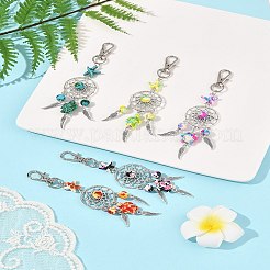 10個 5スタイル ヒトデ タートル 合成ターコイズ&合金ペンダント装飾  合金製回転式ナスカンカニカン付き  羽付きネット/ウェブ  ミックスカラー  121mm  2個/スタイル&nbsp;HJEW-FZ00041