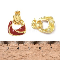 女性用真鍮エナメルダングルスタッドピアス  ナゲット  長持ちメッキ  ラックめっき  鉛フリー＆カドミウムフリー  ゴールドカラー  レッド  23x17mm&nbsp;KK-CBA760A-12G-03