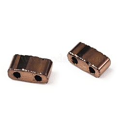 電気めっきガラスシードビーズ  2穴  長方形  コー​​ヒーメッキ  4.5~5x2x1.3~1.5mm  穴：0.5~0.8mm&nbsp;SEED-S023-20A-07