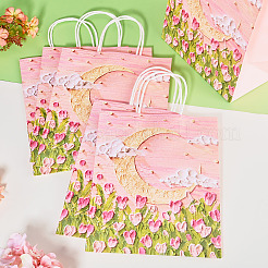 花柄プリント紙ギフトバッグ6個  ハンドル付き  模様の長方形  カラフル  21x11x27cm&nbsp;ABAG-TADJ0001-08A
