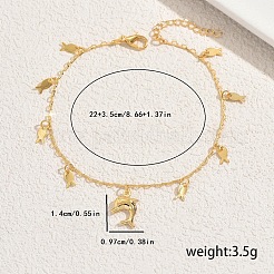 女性用真鍮製イルカチャームアンクレット  ゴールドカラー  8-5/8インチ（220mm）&nbsp;PZ0195
