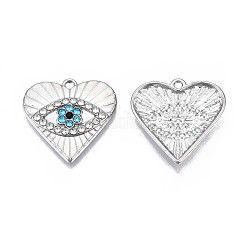 メッキ合金エナメルチャームラック  ラインストーン付き  カドミウムフリー＆ニッケルフリー＆鉛フリー  ナザールボンジュウのハートチャーム  プラチナ  20x20x3mm  穴：1.2mm&nbsp;PALLOY-N172-055P