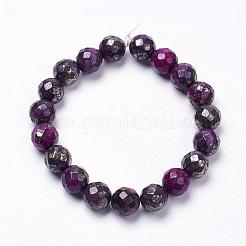 天然石パイライトビーズ連売り  染め  ラウンド  多面カット  暗紫色  10~11x10~11mm  穴：1.5mm  約19個/連  7~7.5インチ&nbsp;G-K181-K03
