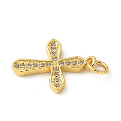 真鍮製マイクロパヴェキュービックジルコニアペンダント  カドミウムフリー＆ニッケルフリー＆鉛フリー  クロスチャーム  丸カン付き  18KGP本金メッキ  18x13.5x1.5mm  穴：3mm&nbsp;KK-U053-02G-03