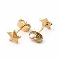 女性用304ステンレススチールスタースタッドピアス  18KGP本金メッキ  6.5x7mm  ピン：0.7mm&nbsp;EJEW-C004-08G