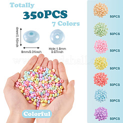 350個 7色UVメッキ不透明アクリルビーズ  虹色の  フラットラウンド  ミックスカラー  8x4mm  穴：1.8mm  約50PCS /カラー&nbsp;MACR-TA0002-31