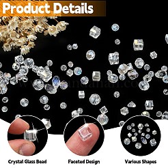 600個15スタイル電気メッキ透明ガラスビーズ  ABカラー  多面カット  ラウンド＆ロンデル＆バイコーン＆キューブ＆トライアングル＆ティアドロップ  クリアAB  4~13x3~8mm  穴：0.4~1.5mm&nbsp;EGLA-YW0003-08