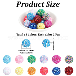 26個13色アクリルビーズ  キラキラビーズ  スパンコール/スパンコール付き  ラウンド  ミックスカラー  19.5~20x19mm  穴：2.5mm  2個/カラー&nbsp;SACR-PA0001-38