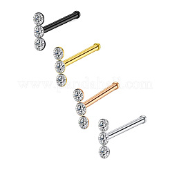 304ステンレススチールクリスタルラインストーン3フラットラウンドノーズボーンリング  ゴールドカラー  7mm  ピン：0.8mm&nbsp;WGC36FF-02