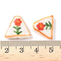 花をテーマにした手作りの磁器ビーズ  手描きの陶器ビーズ  三角形  15.5~16.5x16.5~17.5x5.5mm  穴：1.5~1.6mm&nbsp;LAMP-D303-06B-01