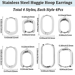 8ペア4スタイル304ステンレススチールハギーフープピアス  オーバル  ステンレス鋼色  14~26.5x11~16x2.5~3mm  2ペア/スタイル&nbsp;EJEW-SC0001-76P