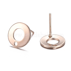 304ステンレススチールスタッドピアス金具  ドーナツ  ローズゴールド  10.3mm  穴：1.3mm  ピン：0.7mm&nbsp;STAS-H104-01RG