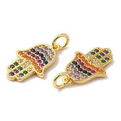 925純銀製マイクロキュービックジルコニアのペンダントを切り開きます  hamsa hand/hand of miriam チャーム  丸カン＆スタンプ925個付き  18KGP本金メッキ  15.5x10x1mm  穴：3mm&nbsp;STER-I010-33G