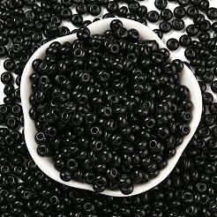模造翡翠 3/0個 ガラスシードビーズ  光沢  焼き付け塗料  ラウンド  ブラック  5.5x3.5mm  穴：1.5mm&nbsp;SEED-Z001-A-B16
