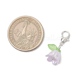 花のアクリルとプラスチックの模造真珠ビーズペンダント装飾  亜鉛合金カニカン付き  プラチナ  25mm  7個/セット&nbsp;HJEW-JM03231-01