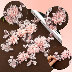 2個2スタイルのポリエステルシルクレース布パッチ  DIYアクセサリー用  花  ピンク  310x160x5.5mm  1個/スタイル&nbsp;DIY-CY0002-01
