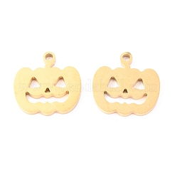 304ステンレススチールチャーム  レーザー切断  ハロウィン用  ジャック・オー・ランタン  ゴールドカラー  12x11.5x1.1mm  穴：1.2mm&nbsp;STAS-O142-31G