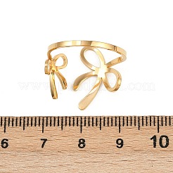 女性用304ステンレススチールオープンカフリング  蝶結び  ゴールドカラー  usサイズ8 1/2(18.5mm)&nbsp;LS-RJEW-K302-01G