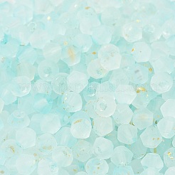 艶消しガラスビーズ  双円錐形  金箔  多面カット  ライトシアン  4.5x3.5mm  穴：1mm  14個/ 10g&nbsp;X1-FGLA-D300-01B