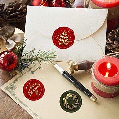 クリスマステーマ 真鍮ワックスシーリングスタンプヘッド 6個  2本の梨の木のハンドル付き  ワックスシーリングスタンプ用  結婚式の招待状を作る  化学のテーマ模様  8個/セット&nbsp;AJEW-CP0001-87A