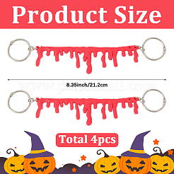 ハロウィン PVC 血滴型靴チェーン飾り 鉄製リング付き 4個  プラチナ  レッド  8.35インチ（21.2cm）&nbsp;NJEW-SC0001-60