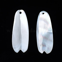 天然淡水シェルのペンダント  花弁  ホワイト  27~28x10x1.5~3mm  穴：1.2mm&nbsp;SHEL-S278-046