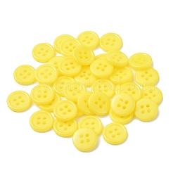 アクリル縫い付け用ボタン  衣装デザインのためのプラスチック製のシャツのボタン  4穴  染め  フラットラウンド  きいろ  12x2mm  穴：1mm&nbsp;BUTT-E076-A-10