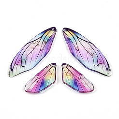 エポキシ樹脂ペンダント  蝶の羽のチャーム  金箔＆グリッターパウダー入り  スミレ  49x16.5x2~3mm  穴：1mm  小さな羽：29x13x2.5~3mm&nbsp;RESI-T057-27A