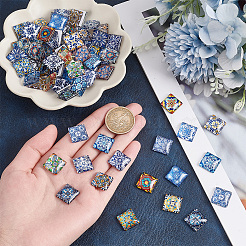 ガラスカボション2袋  花柄  正方形  15x15x5mm  2バッグ/スタイル&nbsp;GLAA-PH0003-07B