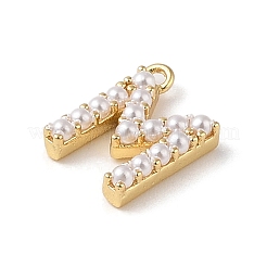 プラスチック模造パールのペンダント  真鍮パーツ  ゴールドカラー  文字m  7~14x13.5~15x3mm  穴：1.3~1.4mm&nbsp;KK-P230-17G-M