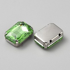 縫い付けラインストーン  ガラスラインストーン  鉄のプロングセッティング付き  衣料品アクセサリー  多面カット  長方形  薄緑  18x13x7.5mm  穴：1.5mm&nbsp;DIY-WH20031-040P-09