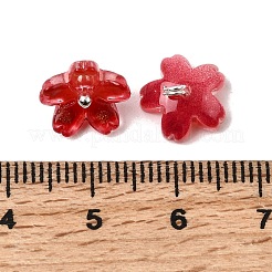 ガラスチャーム  花  プラチナトーンの真鍮ループとグリッターパウダー付き  グラデーションカラー  ファイヤーブリック  11x11x7mm  穴：1.8mm&nbsp;GLAA-G127-05C